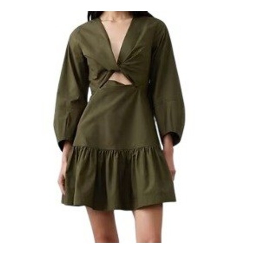 Banana Republic Womens 6P Poplin Twist Mini Dress in Waimea Olive NWT